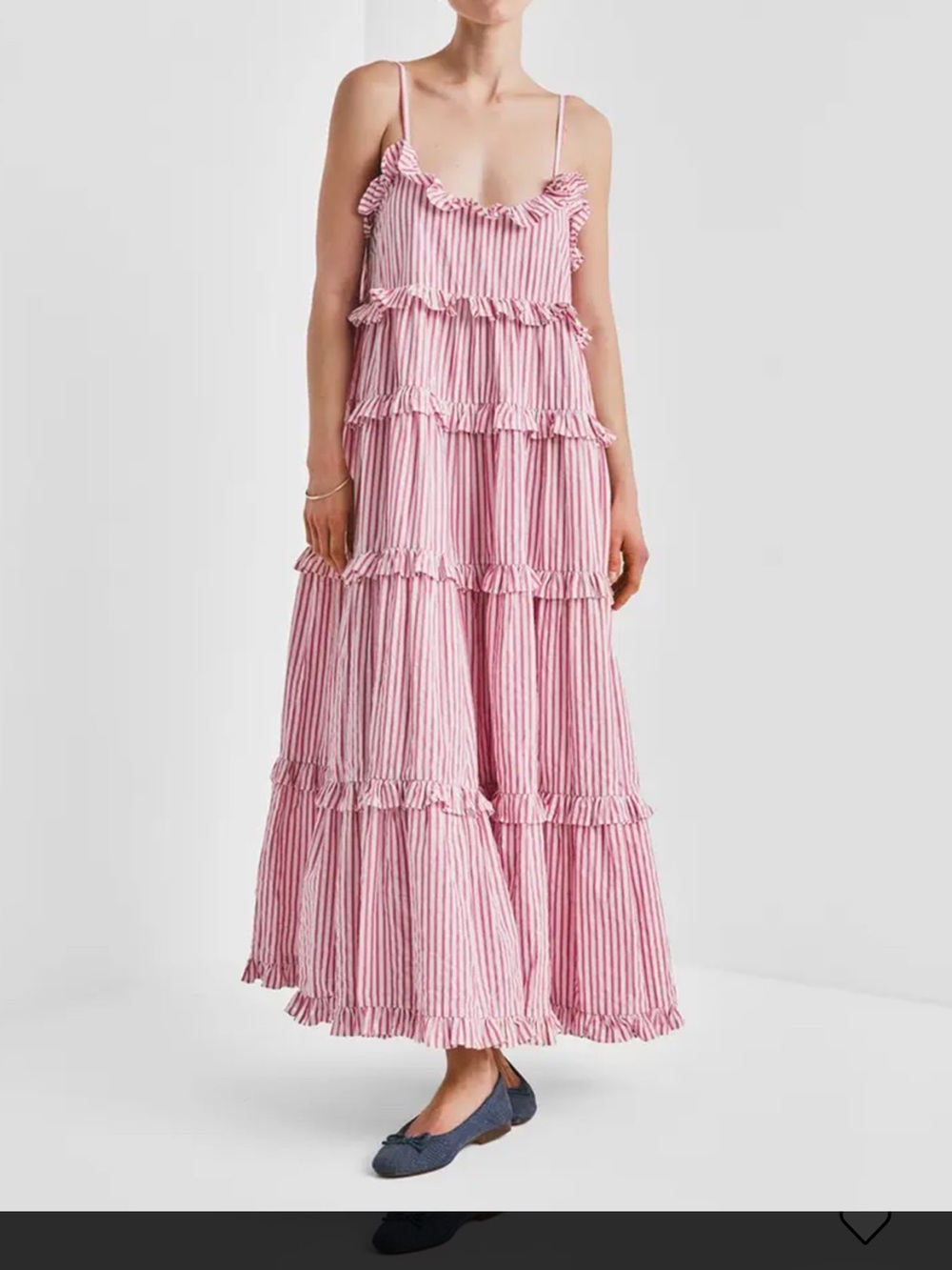 by TiMO Pink Striped Ruffle Tiered Maxi Dress